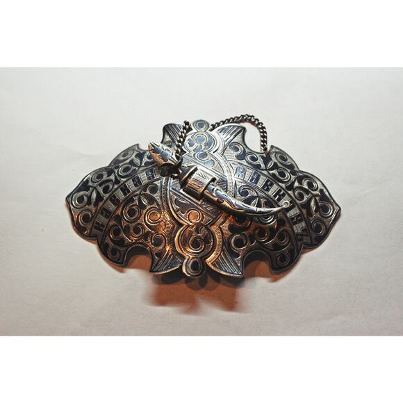 c1900 Antique Imperial Russian 84 Silver Niello Sash Buckle main image 10